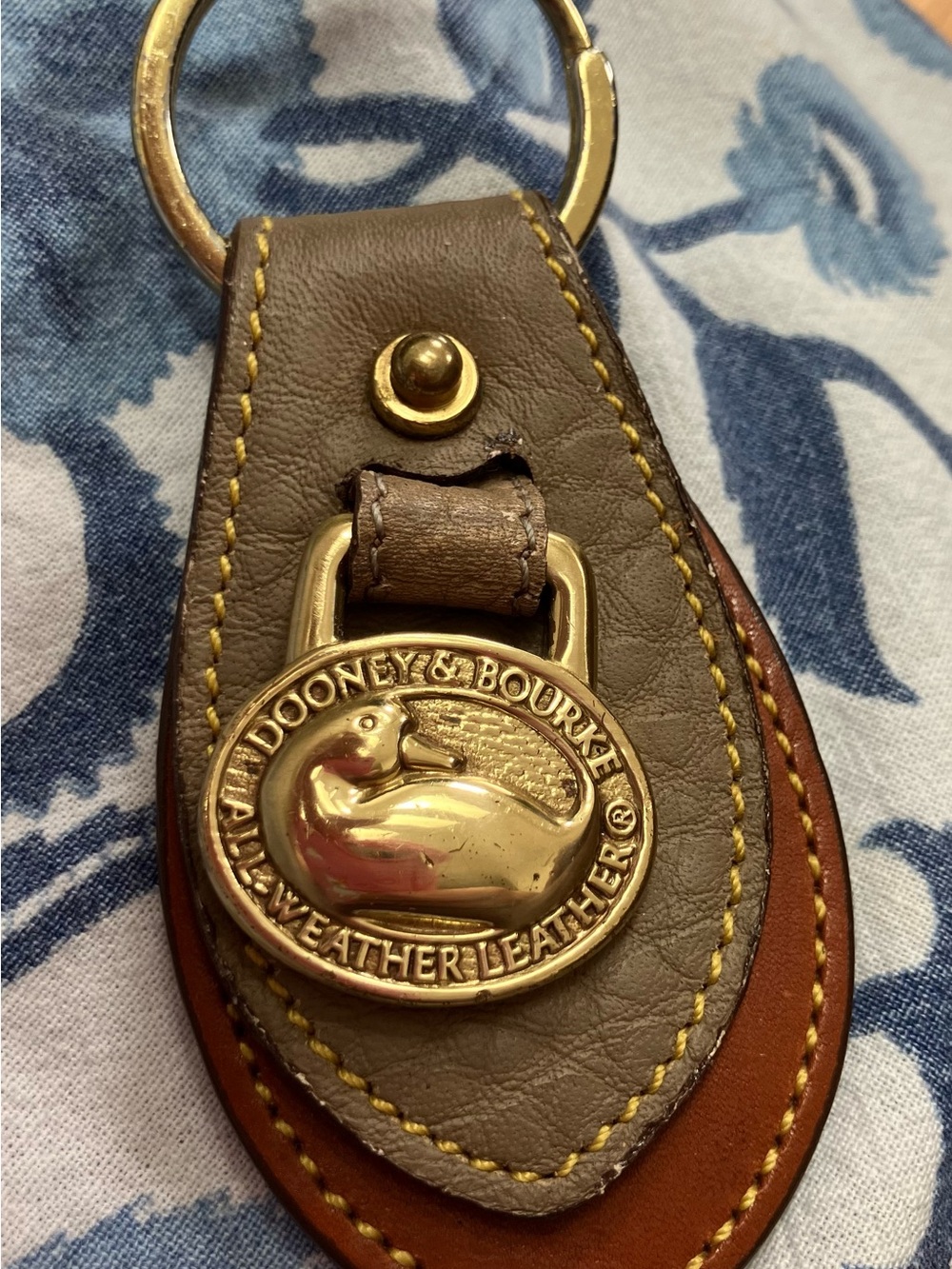 Vintage Dooney & Bourke All Weather Leather Key Ring with Brass Duck Medallion